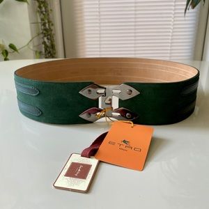 ETRO Emerald Green Suede Leather Waist Belt